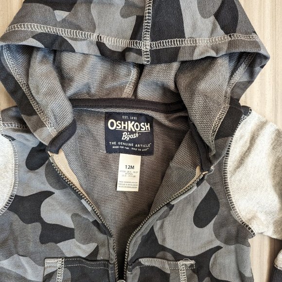 Oshkosh B'gosh Baby Bos French Terry Cardigan Hoodie Jacket Beige Camouf… - Picture 3 of 5